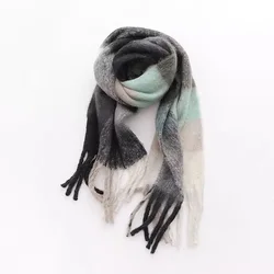 KENSHELLEY Hot Sale Thick Plaid Winter Scarf Adults Check Pattern Cashmere Scarf Urban Windproof Stylish Tassel Shawls Scarf