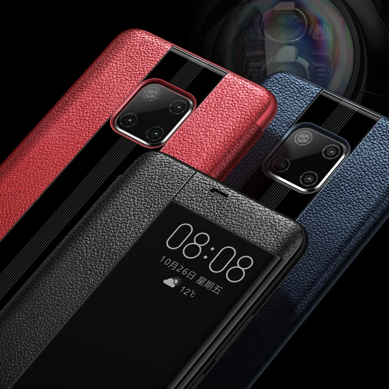 A103 Genuine Leather phone smart case for Huawei Mate 20 Pro Lite 20 X Cow leather Window flip case For Mate 30 pro 10 9 mate 8