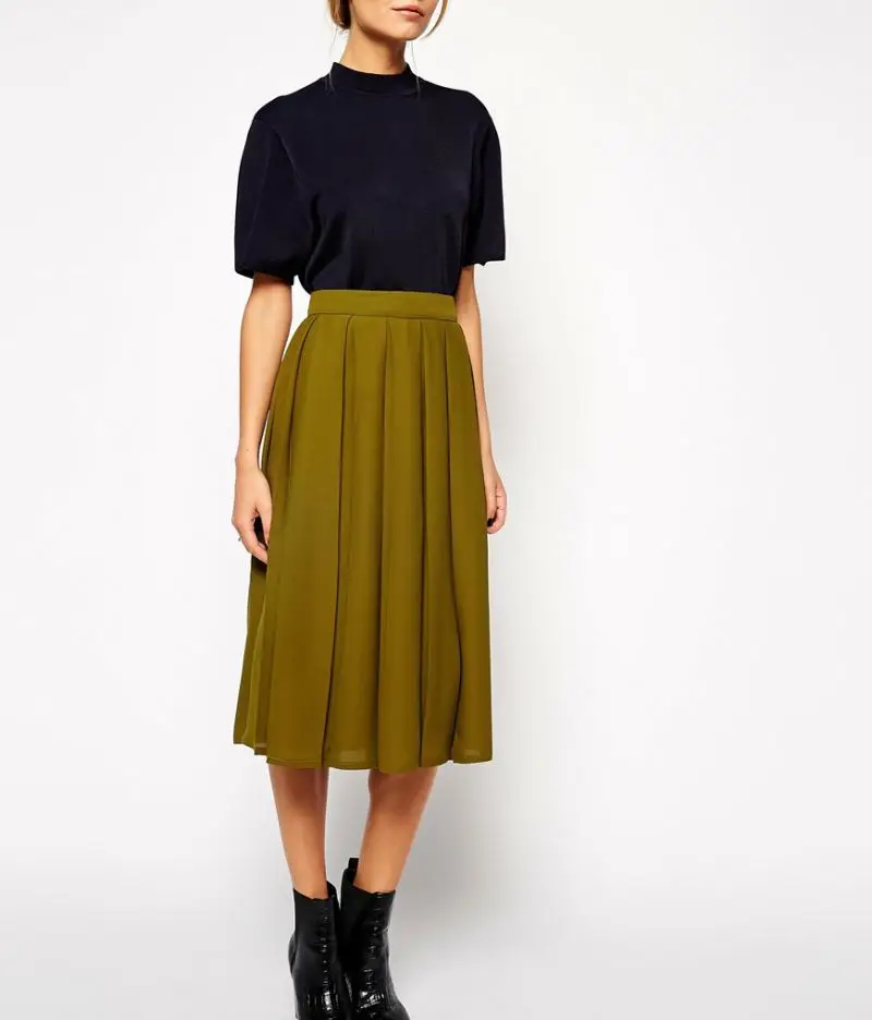 Knife chiffon midi pleated women clothing 2021 spring skater skirt