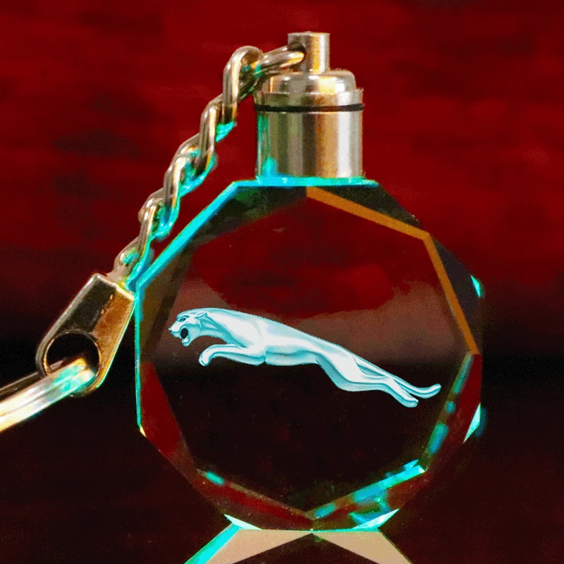 Carved inside the crystal keychain car logo custom LED colorful luminous pendant gift manufacturers wholesale