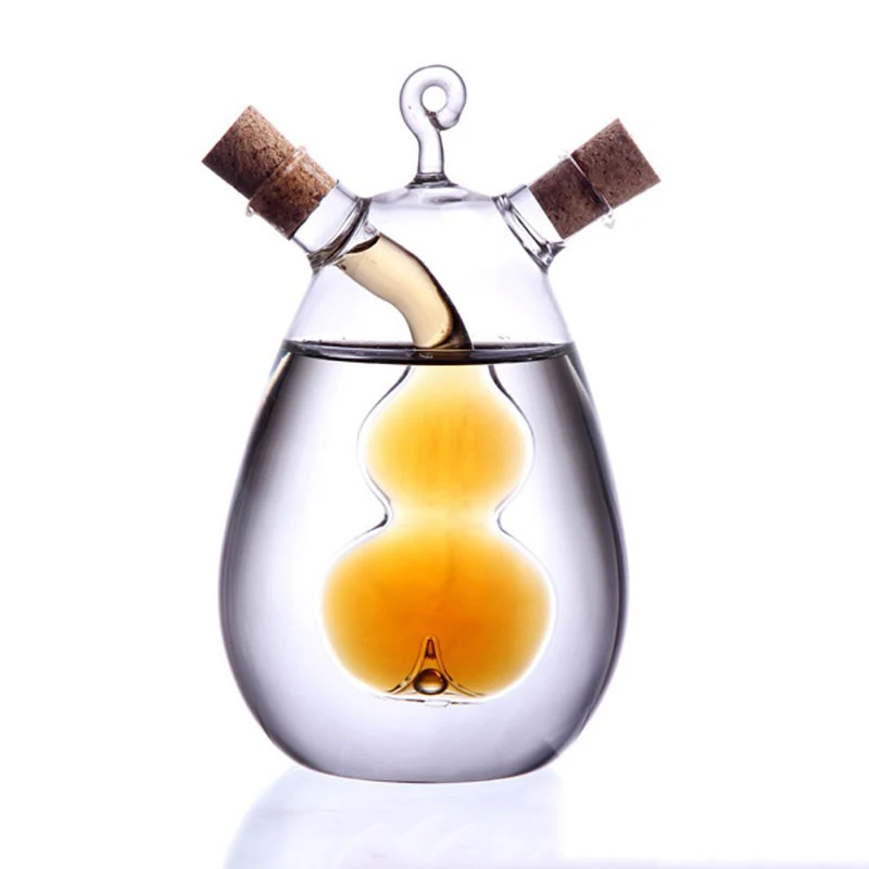 2024 Kitchen Glassware Supply 2-Outlet Round Borosilicate Glass Olive Oil Jar Vinegar Bottle Pot Kitchen Sauce Dispenser
