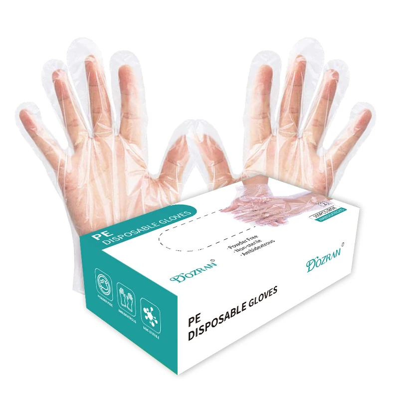 100 pcs/box China high quality wholesale cheap plastic cleaning mixed food grade disposable PE  gloves