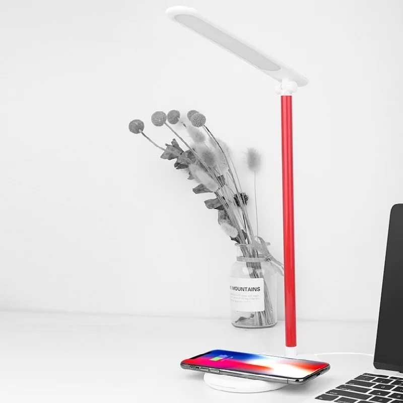 Беспроводное зарядное устройство Складная Настольная лампа Светодиодная настольная лампа USB зарядка затемнения глаз приятная на ощупь Настольная лампа с 3 режимами сенсорное управление лампа для чтения