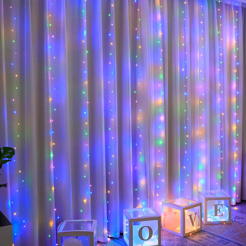 Twinkle Led Curtain String Lights Fairy Icicle Waterfall Lights Copper Wire Light Christmas Wedding Decoration With 8 Modes