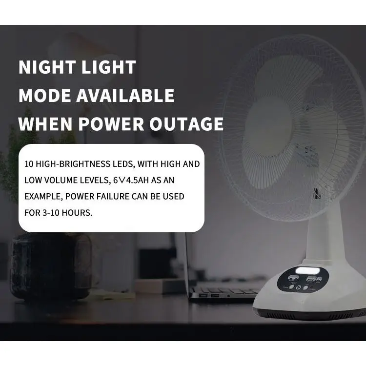 New Table Fan Energy, 12 Inch Emergency Fan Solar Lamp With Charger Solar Desk Fan Rechargeable/