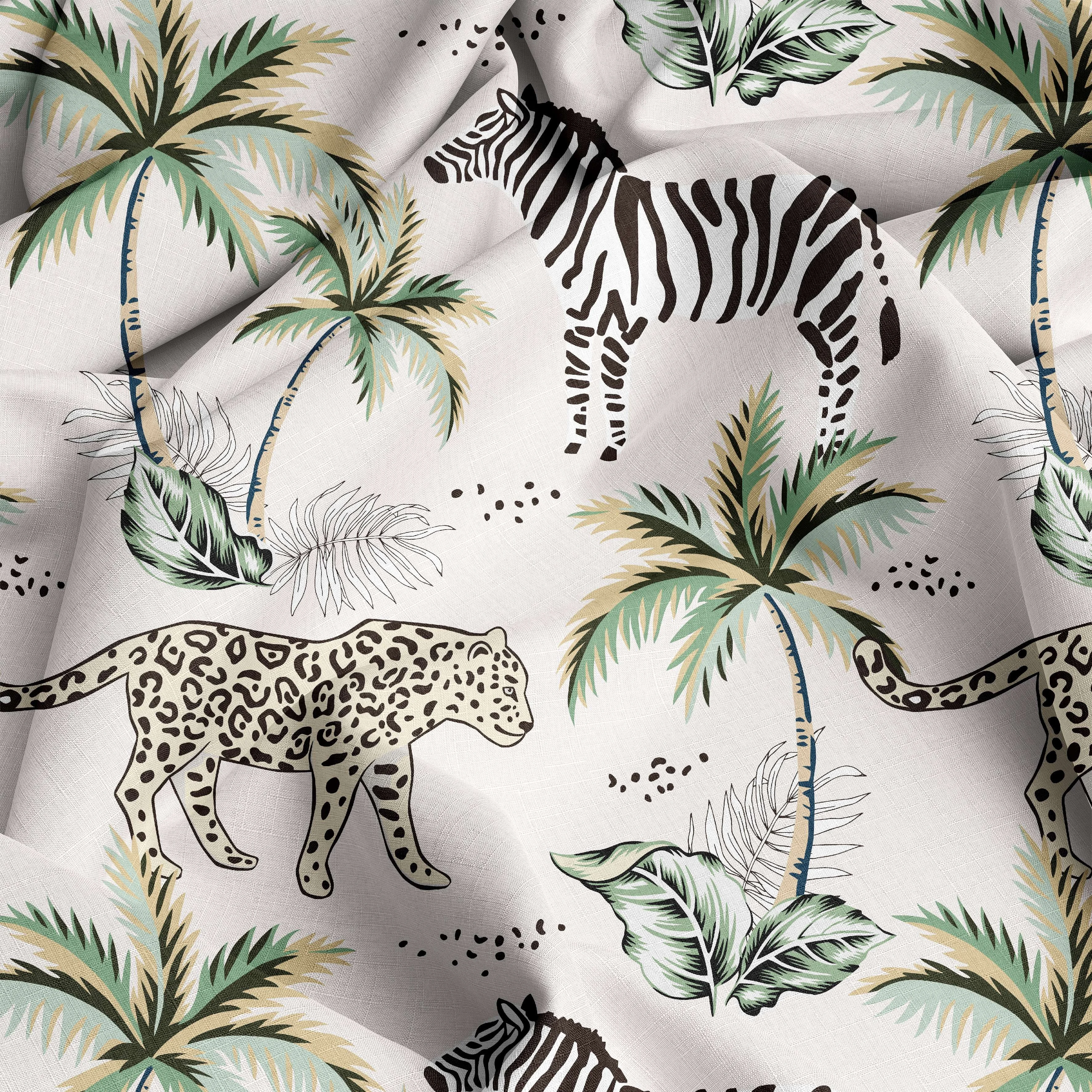 100% Cotton Tropical Design Coconut Palm Tree Leopard Digital Print Cotton Animal Print Fabric