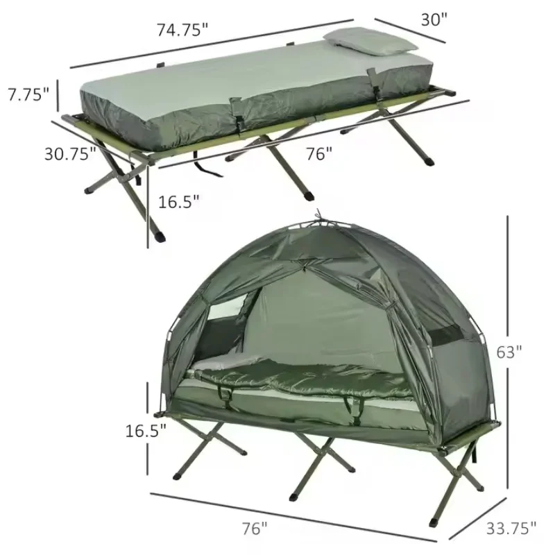 1 Person Portable Compact Pop Up Outdoor Elevated All in One Camping Cot Tents Combo Sets