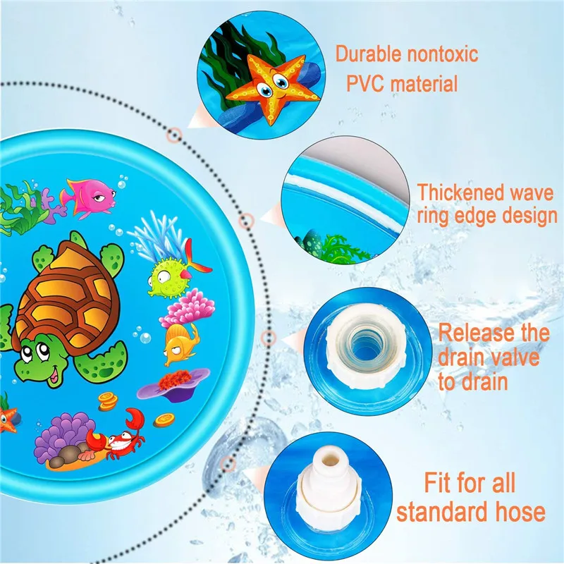 Custom Splash Sprinkler Thicken With Sprinkler Hard Plastic Pool Pet Outdoor Play Water Mat Toys Pad For Dogs Cats