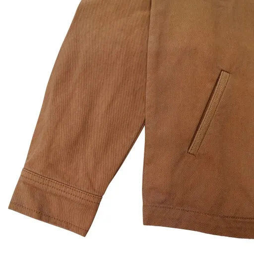 Ladies Woven Heavy Twill Cotton Hidden Placket Button Line Front Jacket Sleeve Besom Pocket with Zipper for Fashion