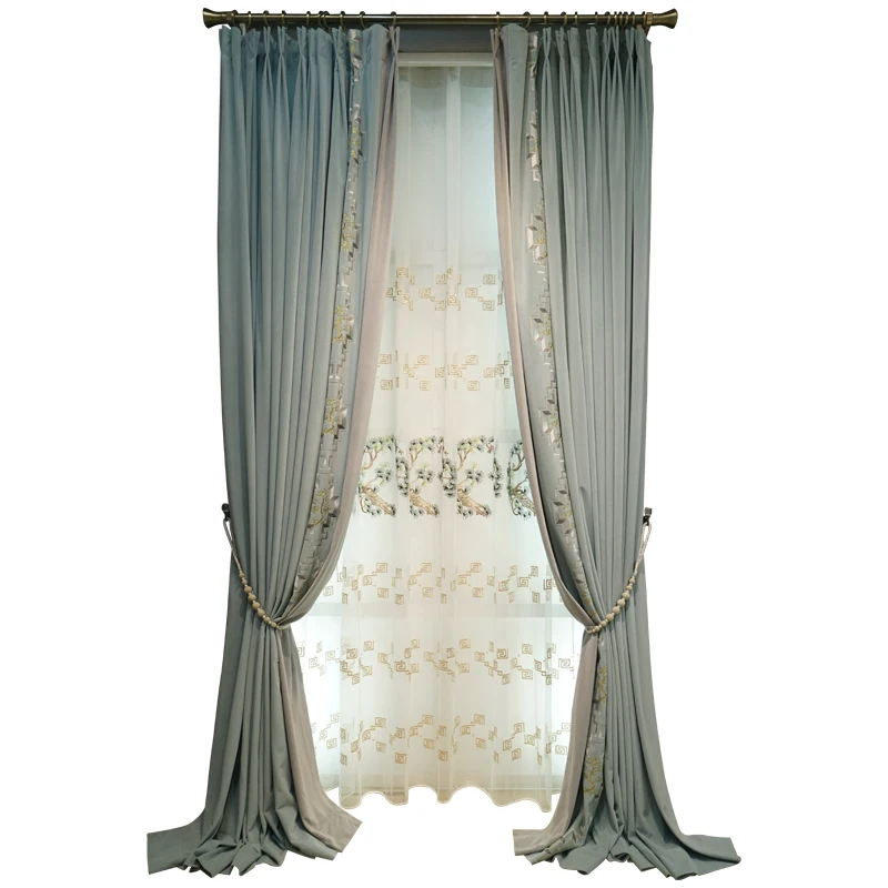 Nordic modern velvet curtains embroidery flower shading finished custom curtains for villa house