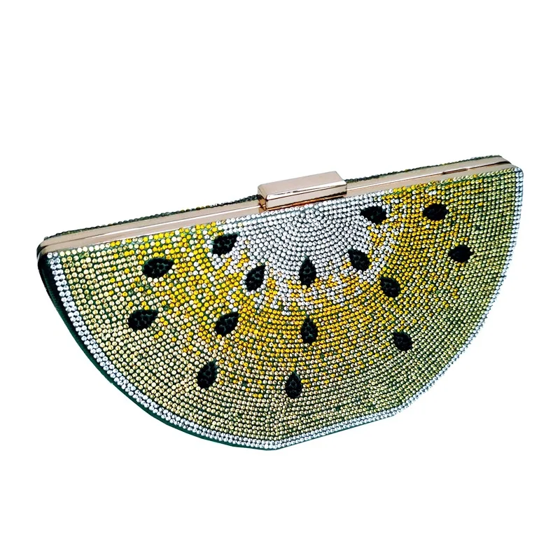 Creative Watermelon Shaped Crystal Handbags with Chain for Women Evening Gown Party Rhinestone Clutch Purse
