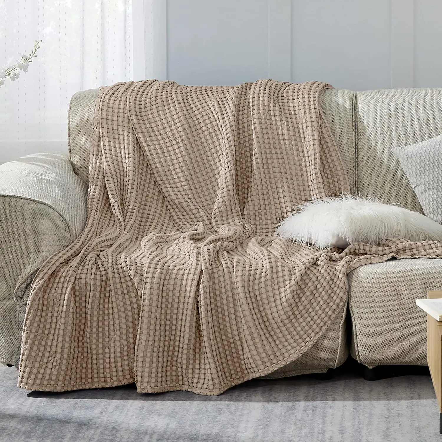 QDTEX Hot Sale bamboo cotton waffle throws blanket Customized size waffle blanket cotton gauze
