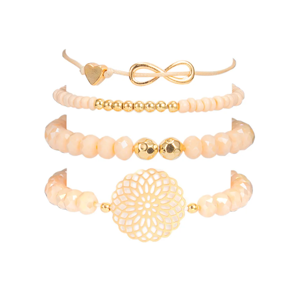 Boho Heart Orange Bead Bracelet Set for Women Flower Chains Adjustable Bracelet Bangle Jewelry N2011062
