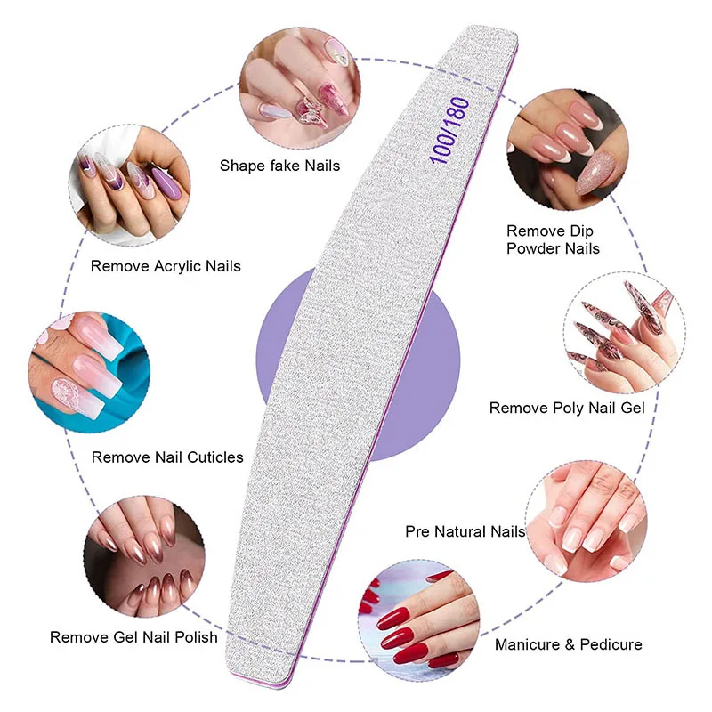 Xugao Factory  Customized Emery Board  Double-Sided Moon Shape Nail Files 80/100/180  Manicure Pedicure Art Tools