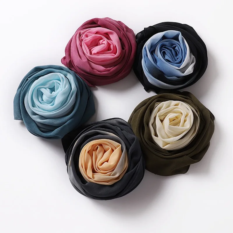 
Malaysia Dichromatic Gradient Pearl Chiffon Hijab Fashion Women Muslim Colorful Chiffon Hijab Scarf 