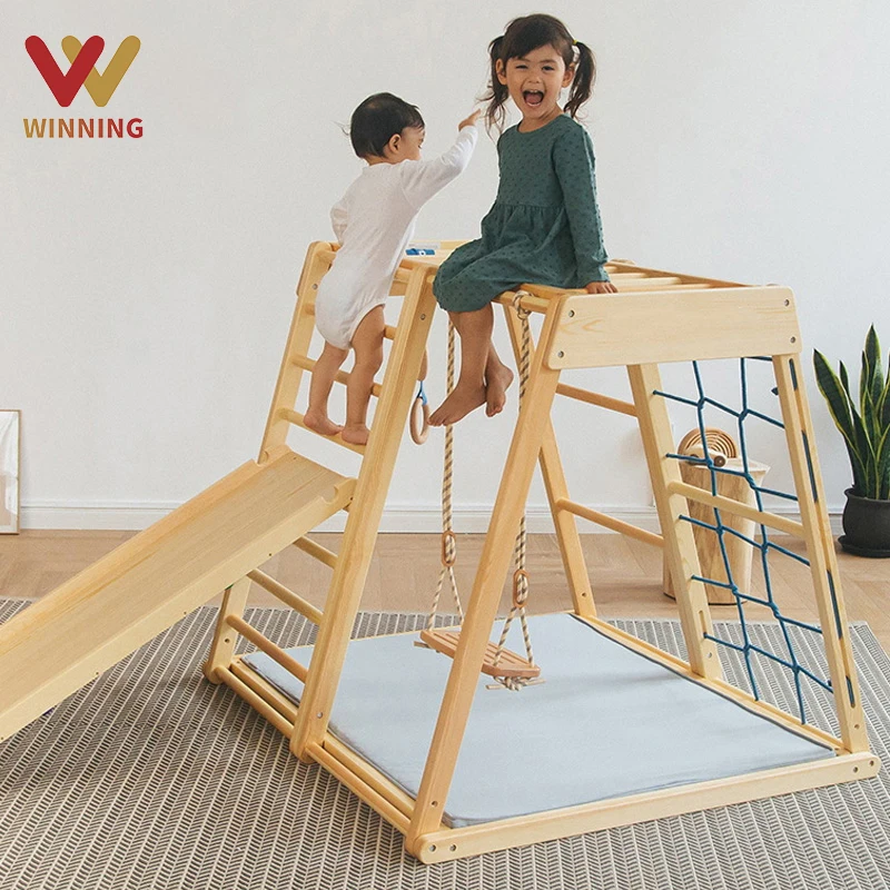 Winning Factory Price Customized Kids Indoor Climbing Frame And Slide Climbing Net Swing Climbing Ladder Set
