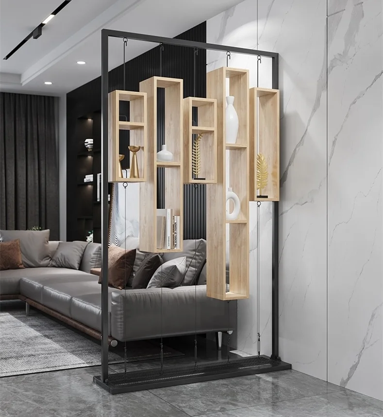 
Nordic restaurant fashion storage wooden box shelf living room creative decoration iron porch simple solid wood screen 