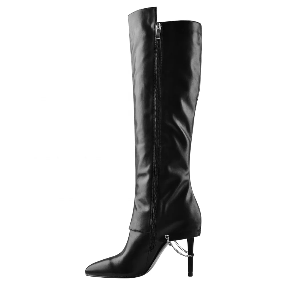Black PU stiletto heels knee high boots of customized shoes