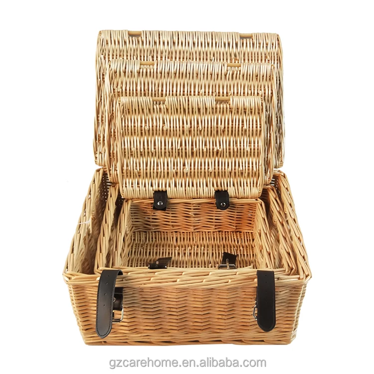 Wicker Craft Handmade Wholesale Willow Hamper Set Woven Wicker Gift Storage Picnic Basket Customized Design