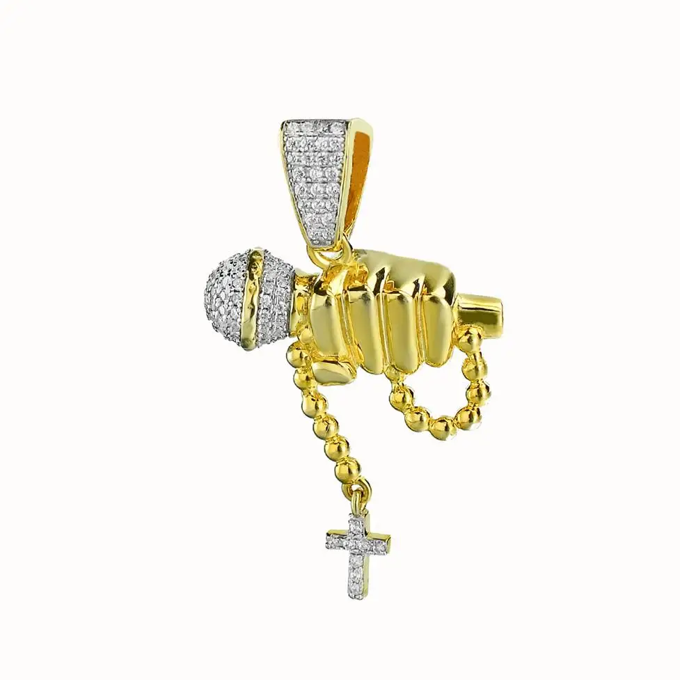 Men Rapper Jewelry Pave Cz Rock Music Iced Out Zircon 925 Sterling Silver Microphone Pendant Necklace