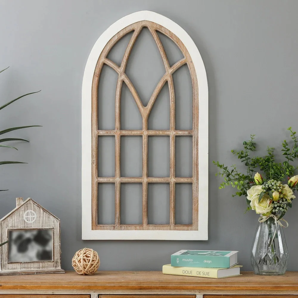 Farmhouse Home White Wooden Wall Window Arch Rustic Large Home Cathedral Arch Wall Decor
