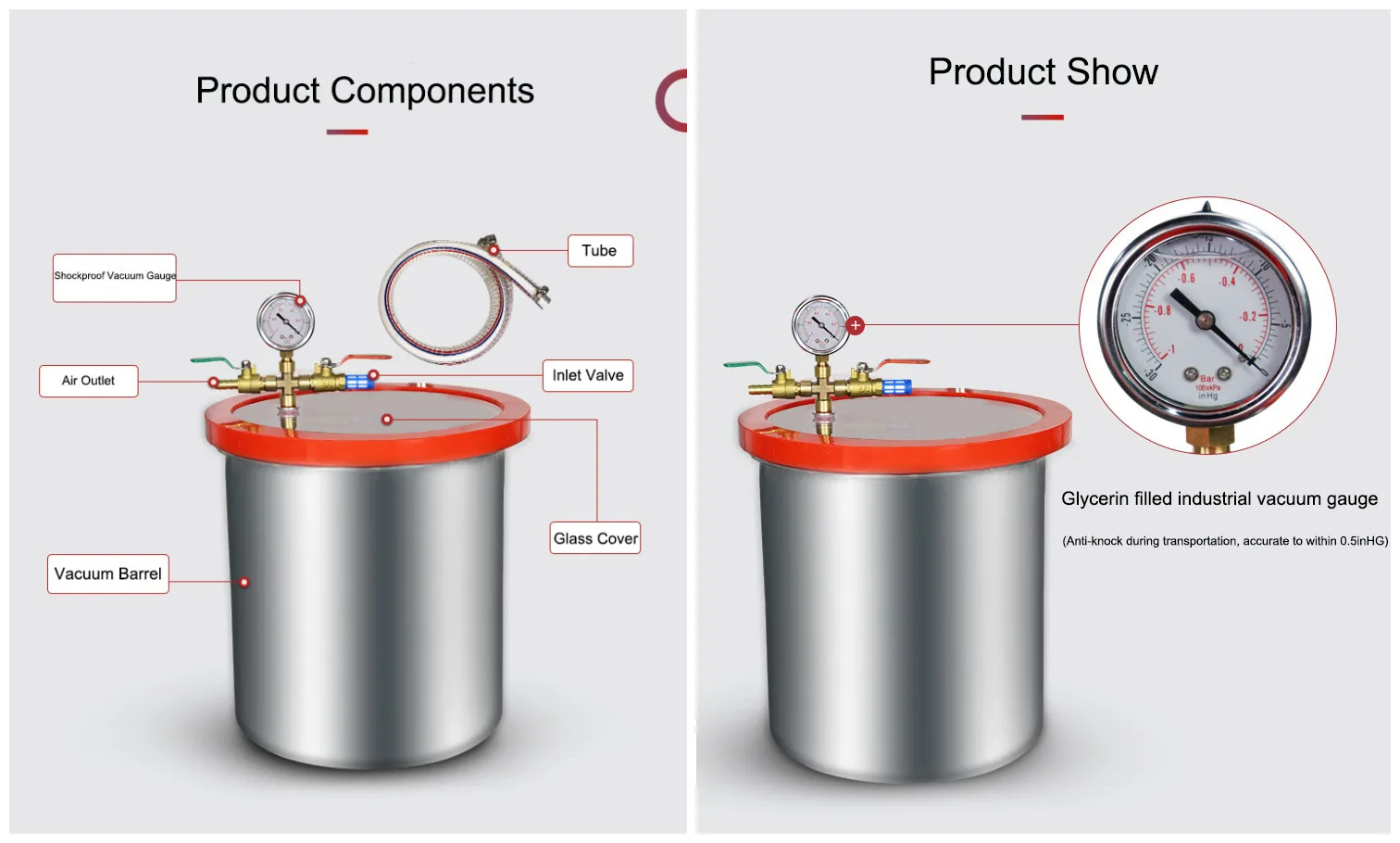 3 Gallon 12L Stainless Steel Vacuum Degassing Chamber standard vacuum chamber for Vacuum Defoaming Barrel