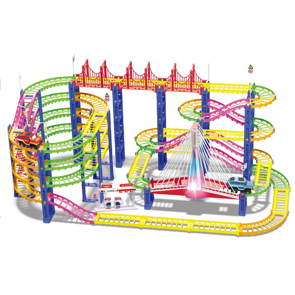 Huiye 2024 Hot Sale Newest Colorful Electric Rail Slot Car Race Track Plastic Racing Track Rail Toy Car