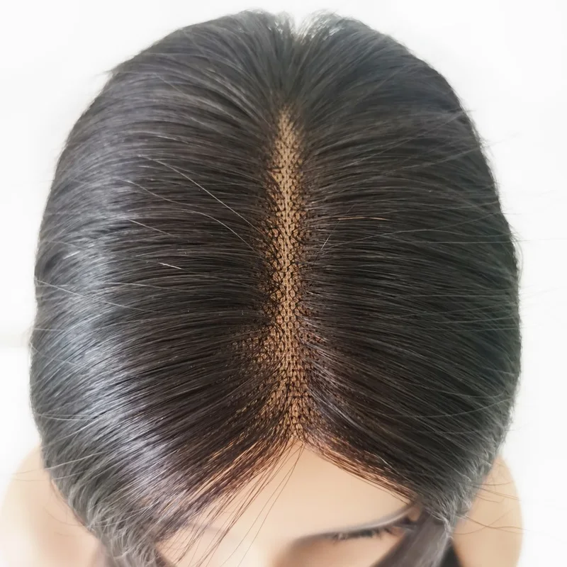 Wholesale Factory Natural Color Remy Women Toupee Crown Malaysian Human Hair Hand Tied Lace Toppers