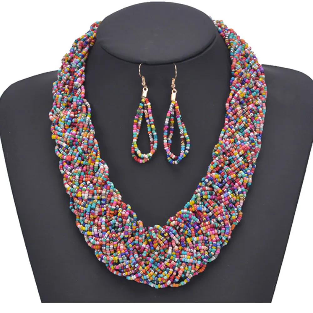 Wholesale Traditional Big Bold Bohemian south africa ghanaian nigerian tribal women Glass Beads beaded necklace jewelry sets