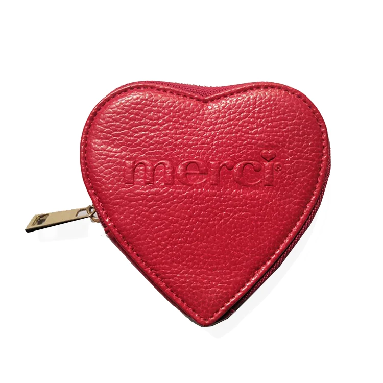 Custom Heart shape zipper around red color bubble PU leather coin purse
