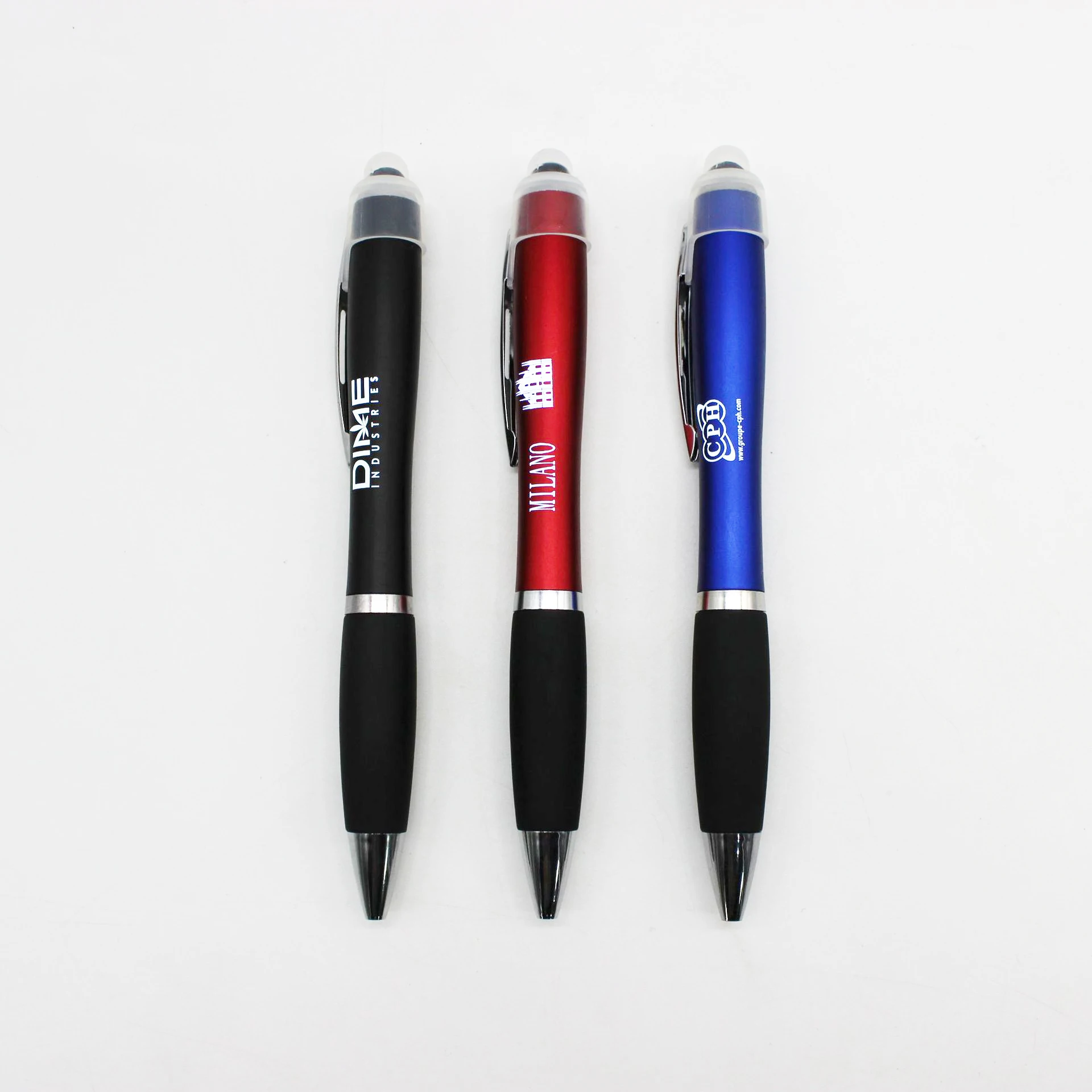 Custom Promotional 3 in 1 Ballpoint Pen With Touch Stylus Ball Point Pen Led Flashlight Logo Plastic Pen