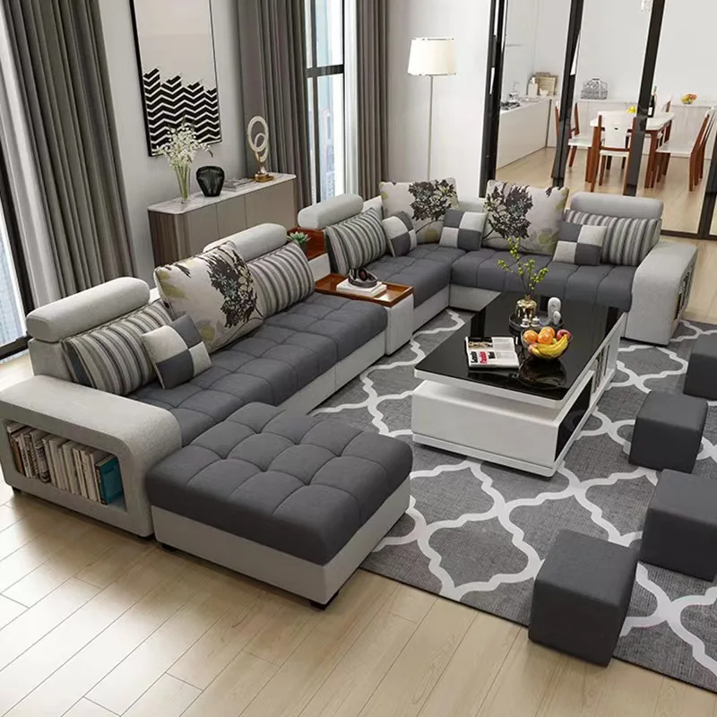 7 Seater U Shaped Reclinable Lounge Fabric Luxury Modern Couch Home Designs Furniture Living Room Velvet Sofa Set
