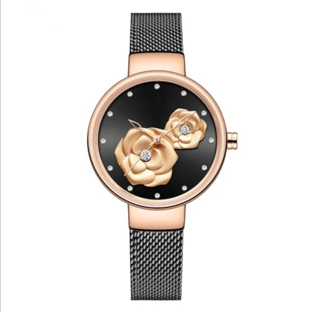 
Cheap price 2020 Good Quality Chic Women Embossed Flower Dial Stylish Blue Waterproof Mesh Strap Ladies Watch 