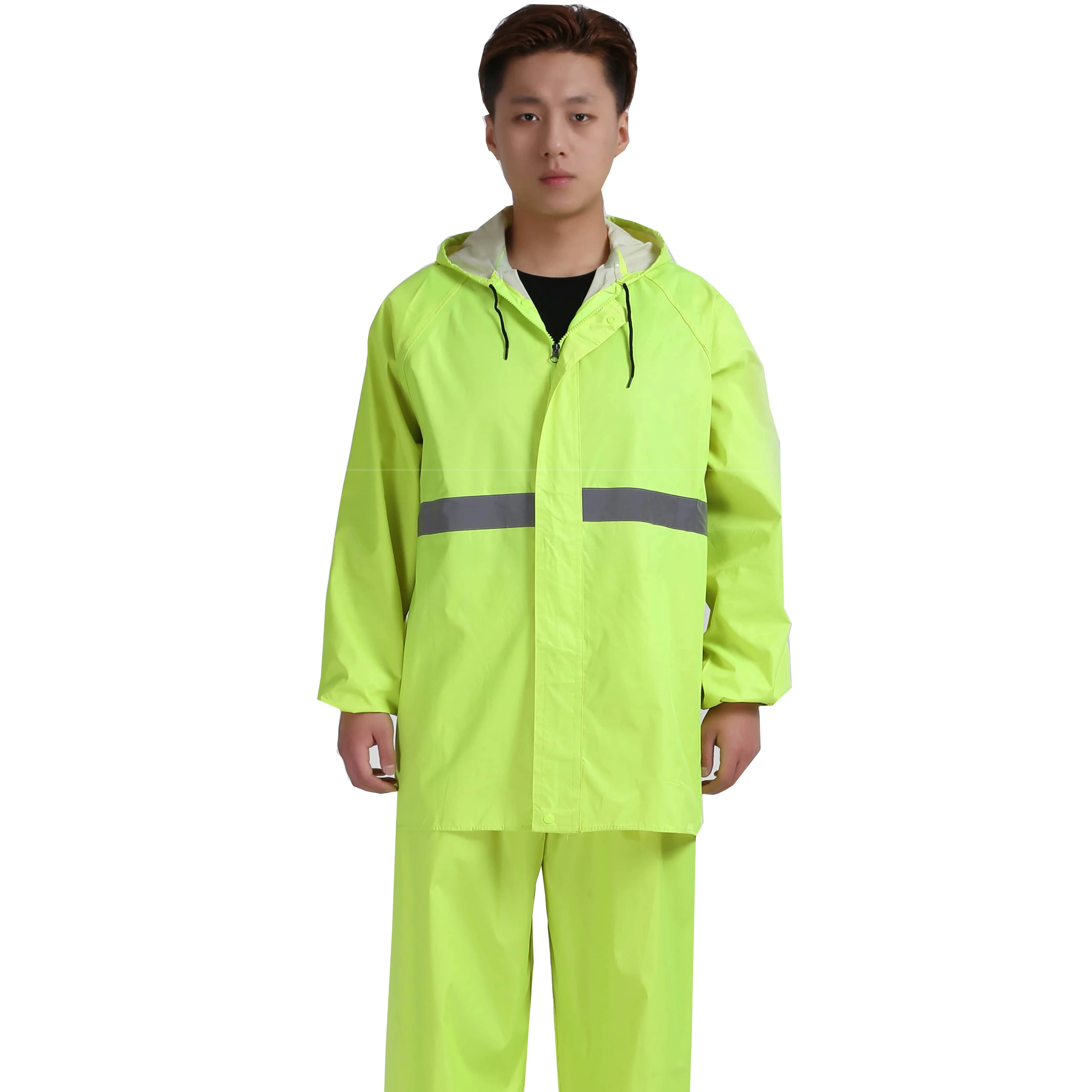 SLF-FL02 China hot selling Fluo Oxford water proof breathable pvc hiking fishing camp tour climbing rain wear raincoat suit