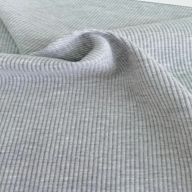 China textiles grey stretch customized plain color cotton knit 2*2 poly rib fabric for cuff