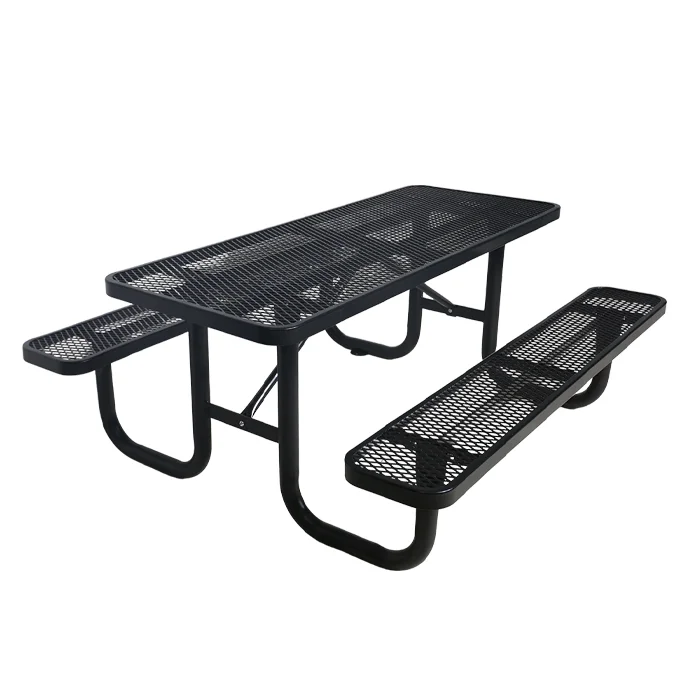 Outdoor commercial 6 ft  8ft metal picnic table with bench garden furniture steel dinning table outside patio coffee table