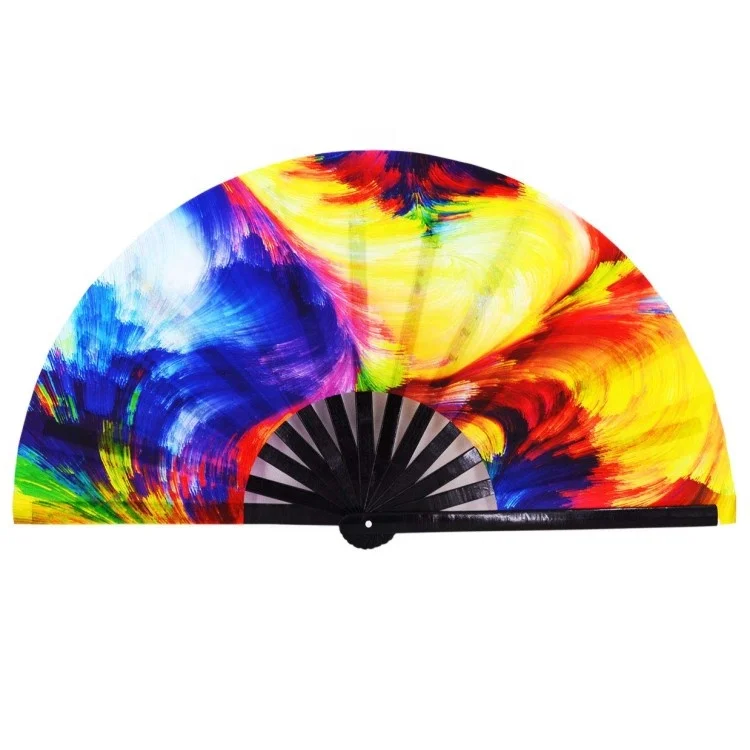 Promotional large rave fan nylon fabric hand held folding fans for advertisement