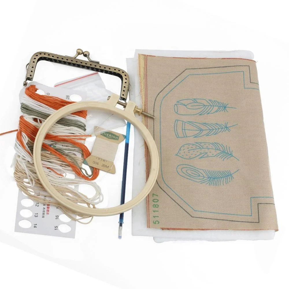 
Whosale Handmade Feather Embroidery Fabric Needlework Set DIY Embroidery Kits For Bag 