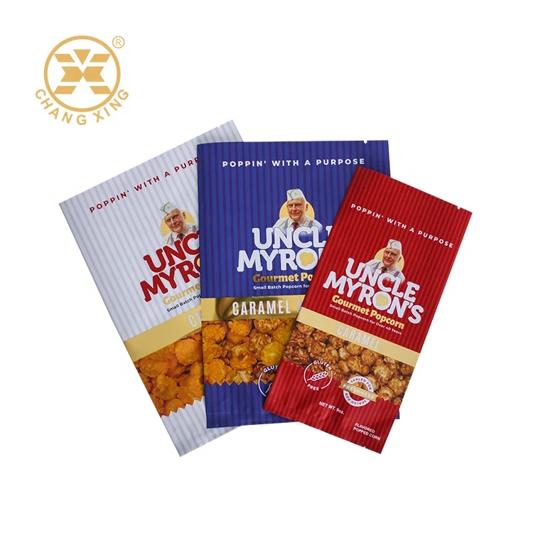 Gourmet Popcorn Packaging bag Three side sealed Food contact plastic food Gourmet packaging bag