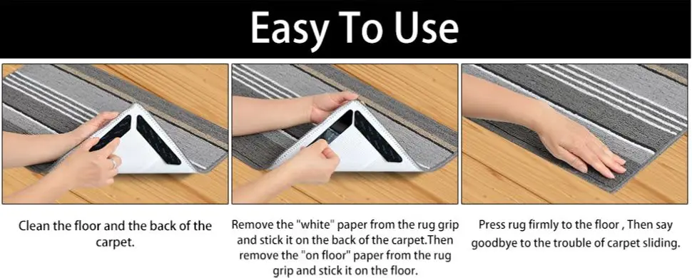 Set of 10pcs  non-slip rug gripper pads Prevent Curling Rug Stickers Corner Double Sided Gripper for Hardwood Floor