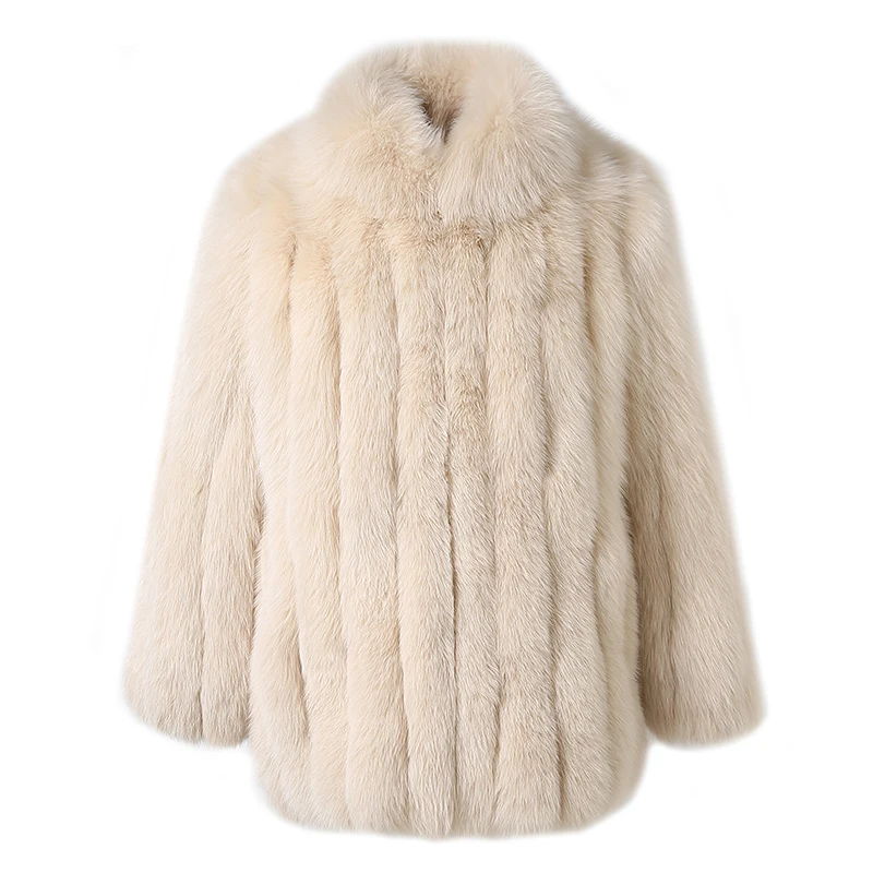 Jancoco 2024 Lapel Real Fox Fur Coat Luxury Genuine Elegant Custom Fur Coats