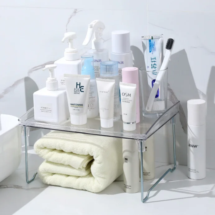 Wholesale Stackable Shower Shelf Plastic Clear Bathroom Organization Multifunctional Foldable Bathroom Rack
