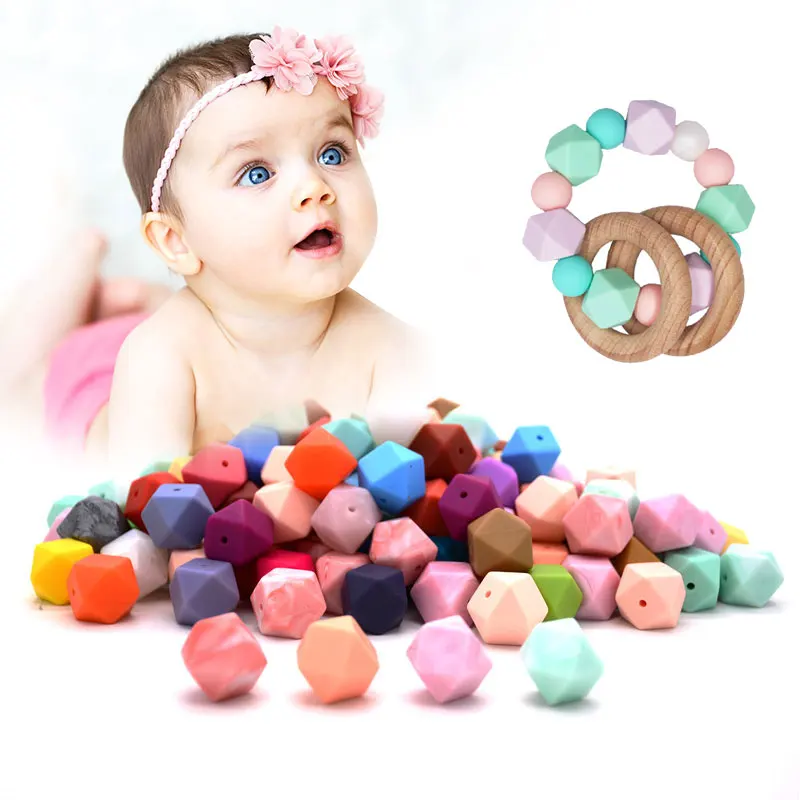 Multi Colors Bracelets Hexagon Round Beads Baby Teething Bead BPA Free Silicone Baby Beads