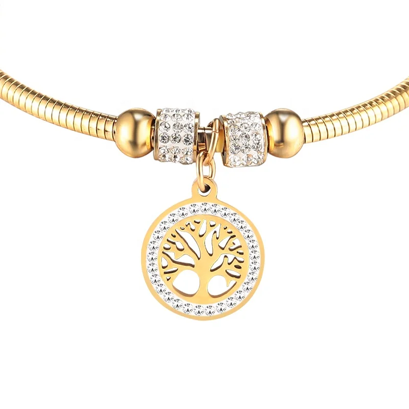 1 Day Delivery Gold Snake Chain Tree of Life Charm Bangle Bracelet Jewelry