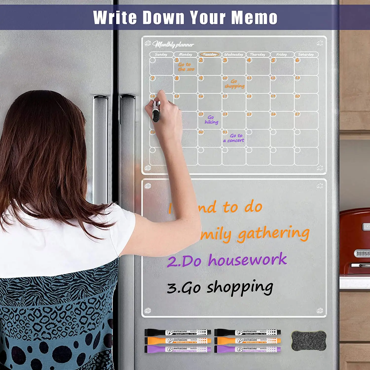 2023 Clear Acrylic Calendar Dry Erase Whiteboard  Reusable Acrylic Magnetic Fridge Calendar