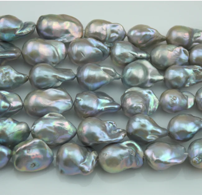15x20mm Large Big Size Silver Grey Color Fireball Fresh Water Freshwater Baroque Pearl Strand