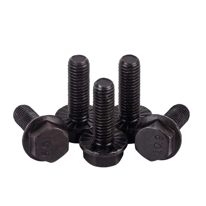 Factory Galvanized/Black steel 8.8/10.9 grade Hex flange bolt DIN 6921 Bolt