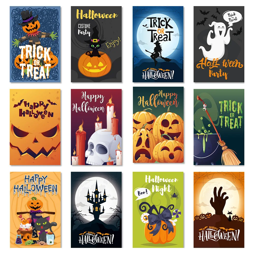 New Halloween Decoration Props Pumpkin Head Postcard Paper Greeting Card Invitation Envelope Party Supplies