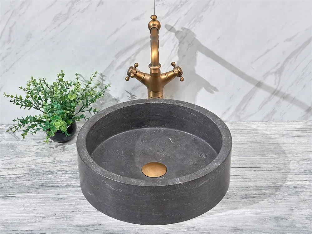 Bathroom Round Polished Natural Grey Marble Basin
