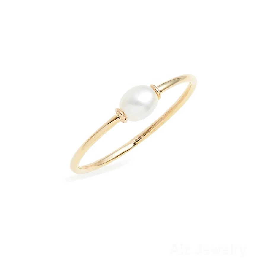 Minimalist Dainty Jewelry 925 Sterling Silver 18K Gold Plated Simple Spinning Natural Freshwater Pearl Ring for Women